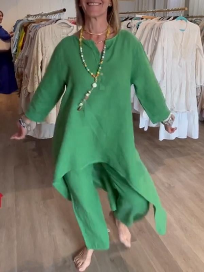 💕 Women's Solid Color Linen Casual Suit